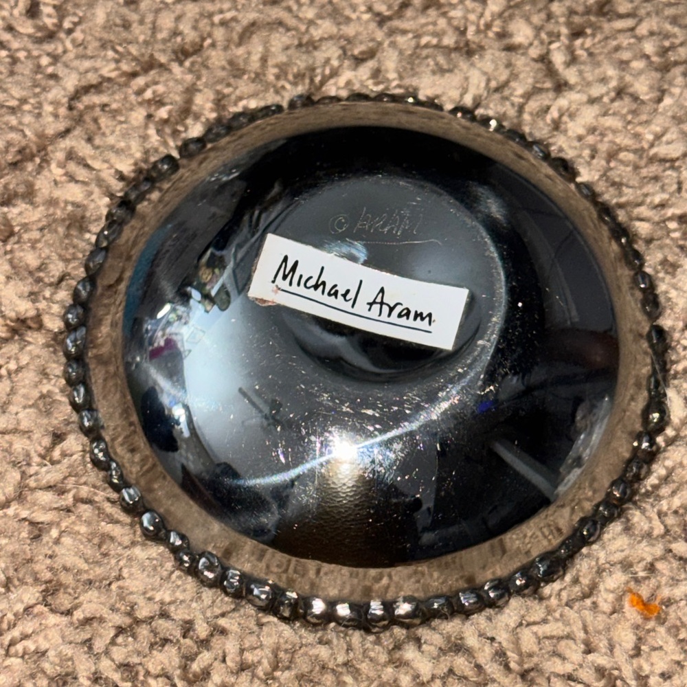 VINTAGE MCM Michael Aram Stainless Bowl Molten Beaded Signed - Picture 2 of 9
